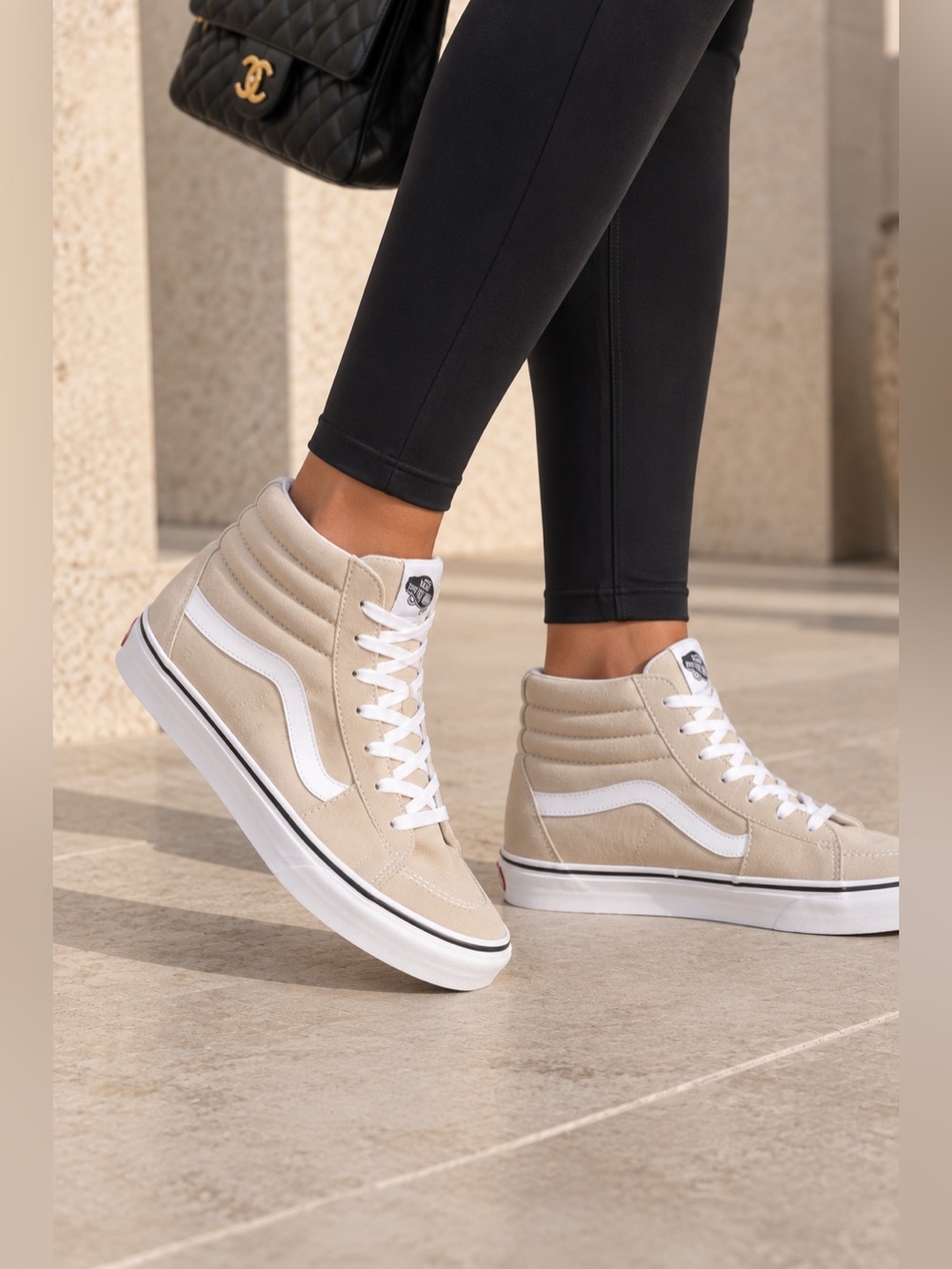 Vans Beige and White Sk8-Hi Canvas Suede High-Top Sneakers Unisex Women’s size 8